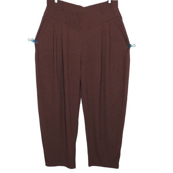 Halara Brown Soft Stretchy Ribbed High Waist Side Pocket Barrel Pants Size XL - Picture 1 of 8